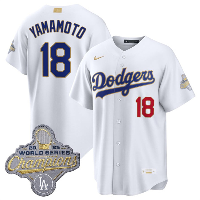 Men's White Los Angeles Dodgers #18 Yoshinobu Yamamoto 2026 Gold Collection Stadium Stitched Baseball Jersey